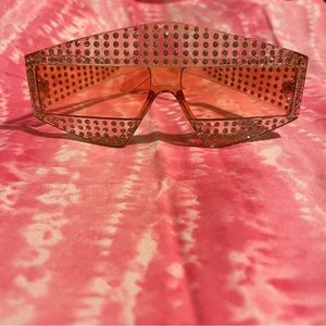 🕶️🔥 Rave style rectangular lens with rhinestone color pink sunglasses